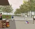The pavilions on the new Dabrowski Square,