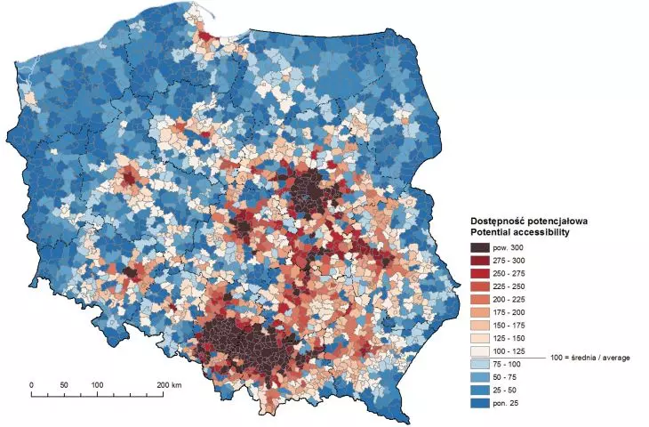 accessibility rate in public transport is always higher in urbanized and more densely populated areas