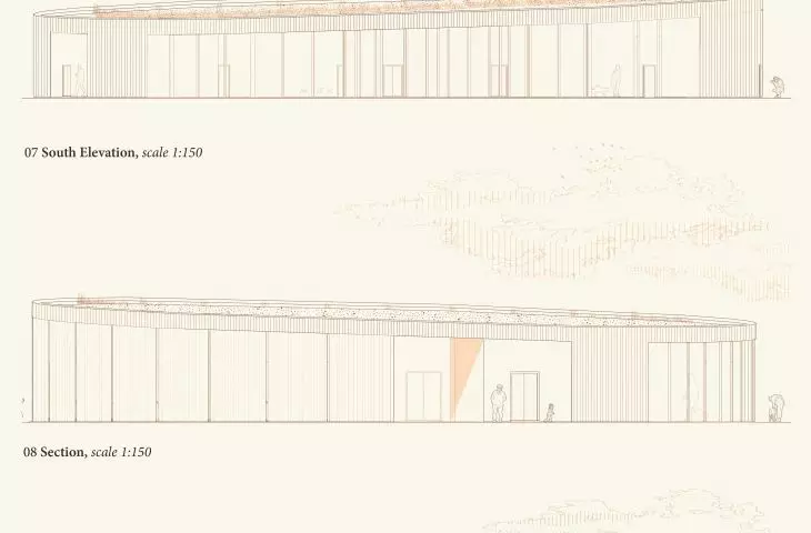Elevations and cross-section of the project