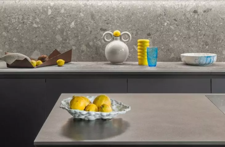 The kitchen harmonizes in color with the rest of the house