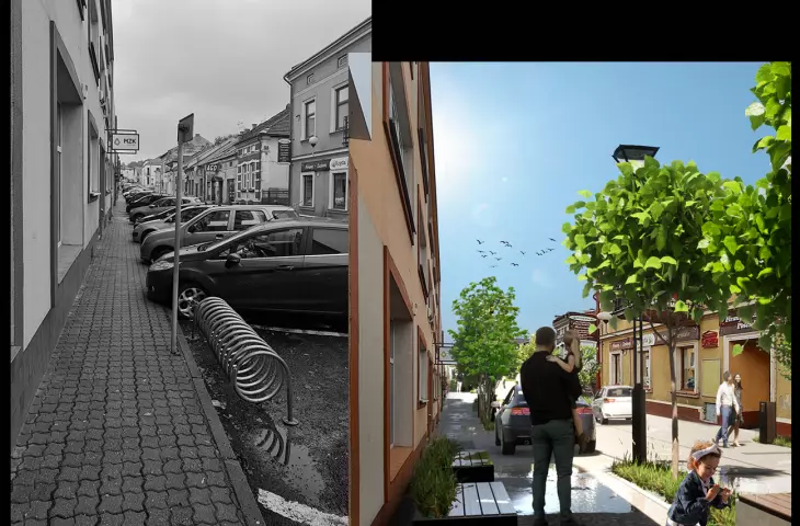 Woonerf designed in the immediate vicinity of the marketplace