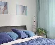 detail of the bedroom kept in shades of blue