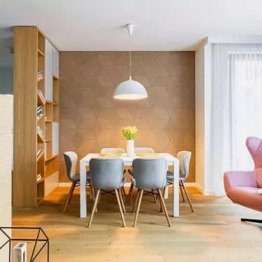 Geometric cork panels on the wall