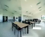 The large hall is located on the first floor of the firehouse