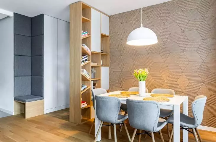 Geometric cork panels on the wall