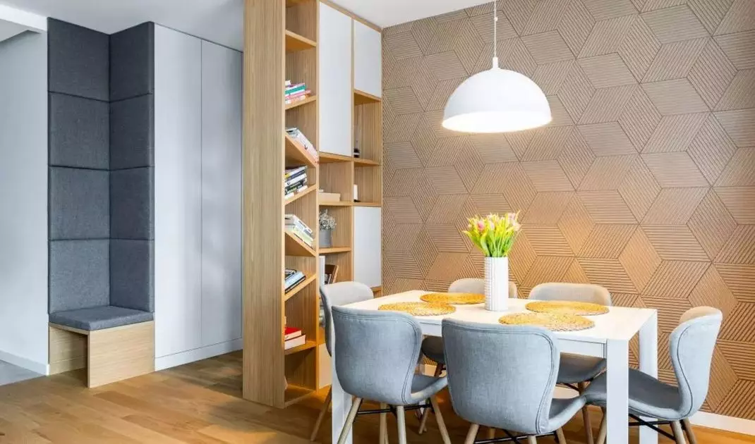 Geometric cork panels on the wall
