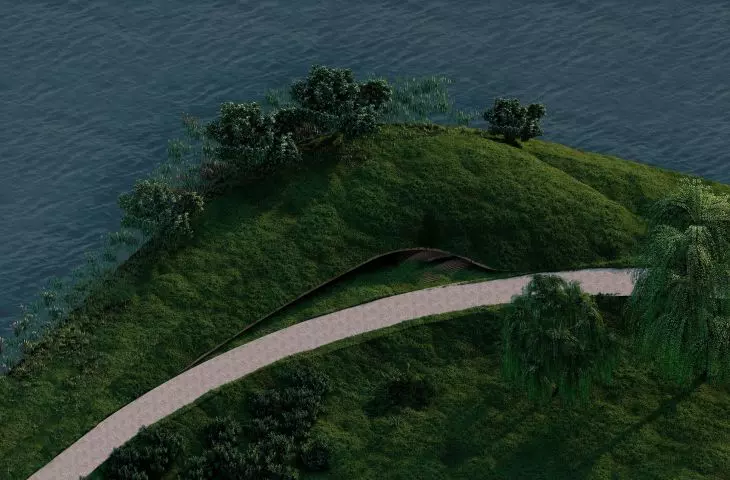 Detail of pavilion, green roof