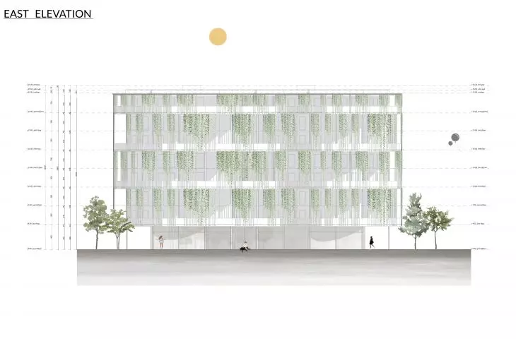 Projekt budynku olimpijskiego, elewacja południowa