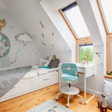 Children's rooms are designed with plenty of storage space for toys