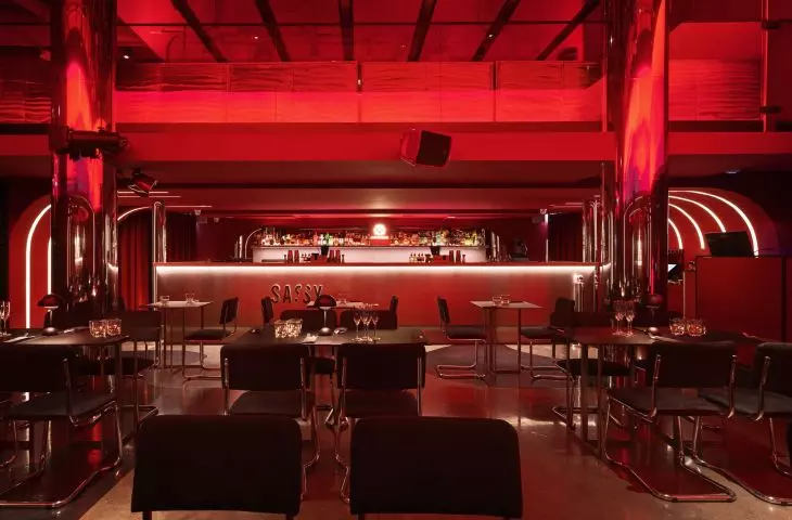 Interior of the restaurant, main bar in the background