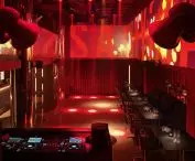 View from the mezzanine floor and screens with visuals