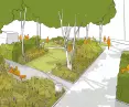 Visualization of the park in Bielany on Broniewskiego Street.