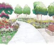 Visualization of a park in Mokotow at the intersection of Raclawicka and Balonowa streets. Implementation under the Green Fund for Warsaw