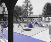 Inner courtyard with exercise space and outdoor cinema
