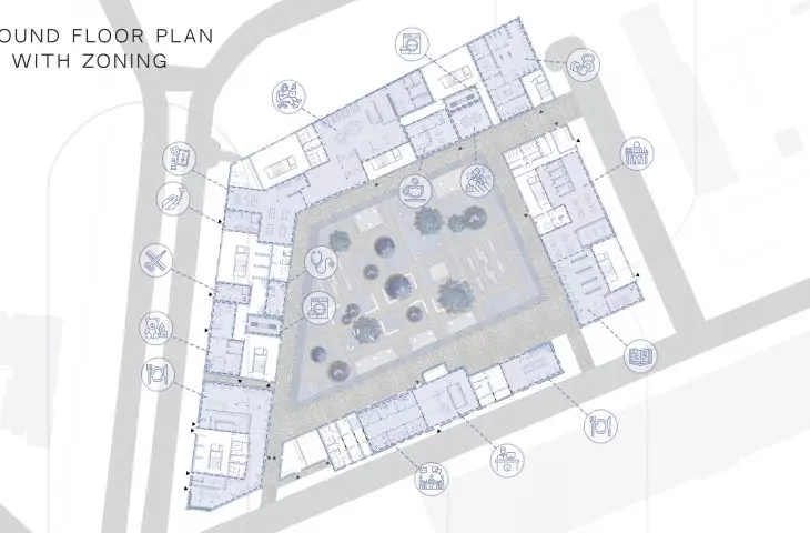First floor plan with zoning