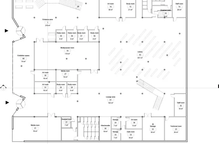 Design of a community center in Vancouver, plan of level -1.