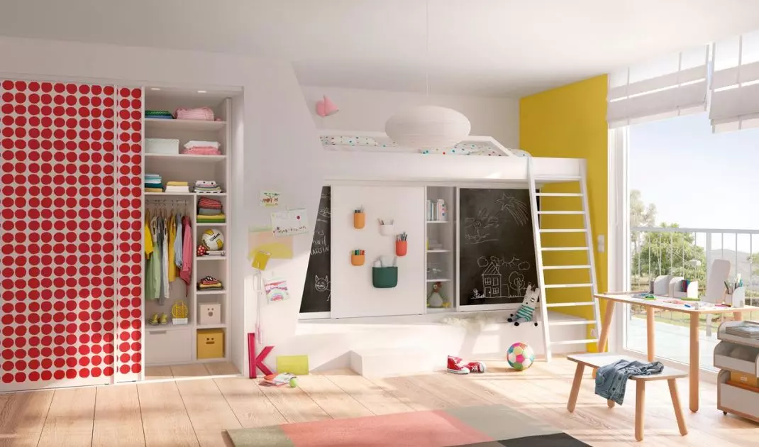 Children's room with built-in closet
