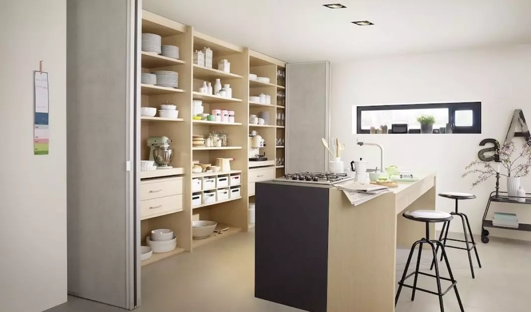 Sliding doors in the kitchen will reduce the spread of odors and noise