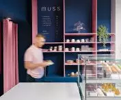 The colors used in the interior further highlight the colorful products of the confectionery