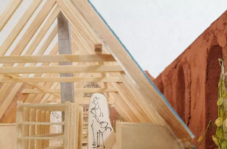 The structure of the building is wooden, mock-up