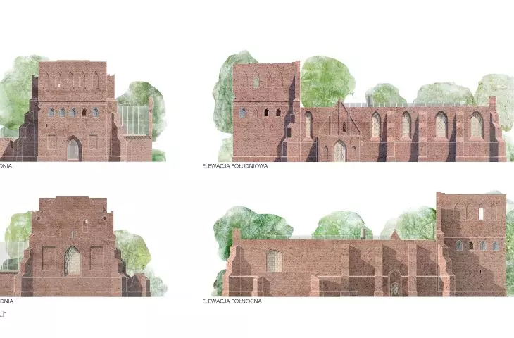 Revitalization of the ruins of the church in Steblewo, elevations