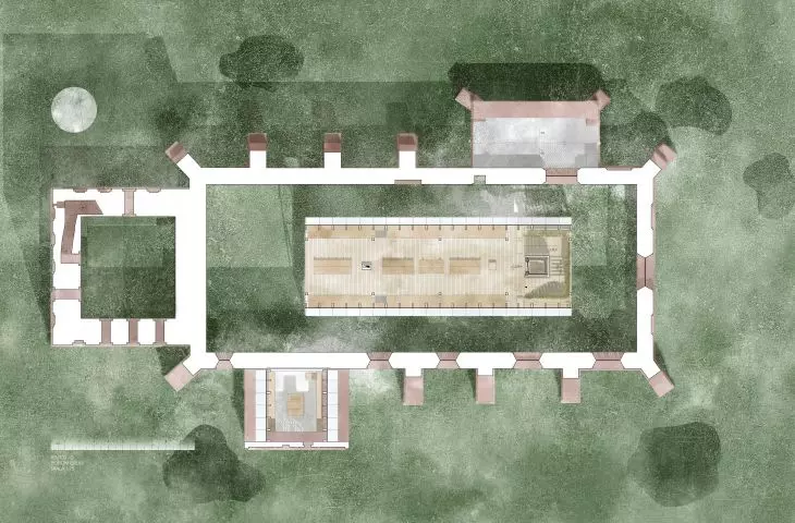 Revitalization of the ruins of the church in Steblewo, level 2 projection.