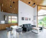 White house, kitchen with living room