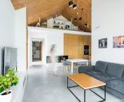 White house, living area with kitchen