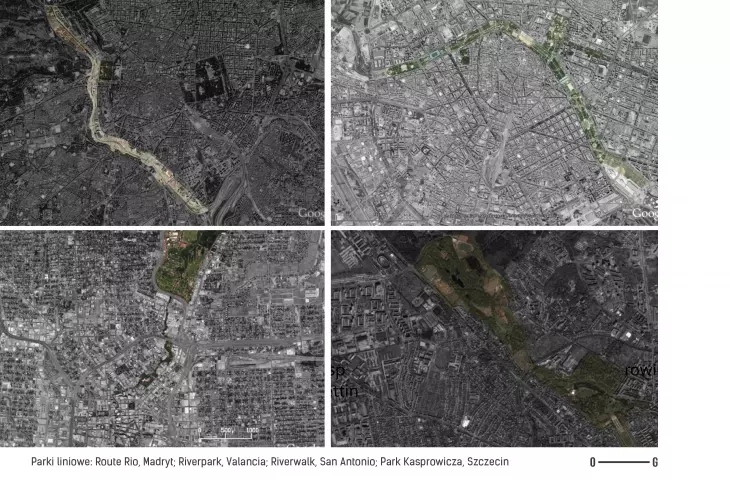 Linear parks are a well-known solution used primarily in large cities