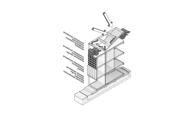 axonometry of modular housing facility, solution scheme