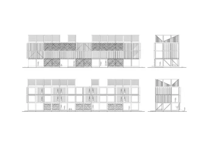 facades of a modular housing facility