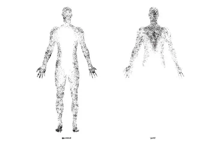 Emotion atlas, depression and pride; illustration based on Prof. Lauri Nummenmaa's emotion maps