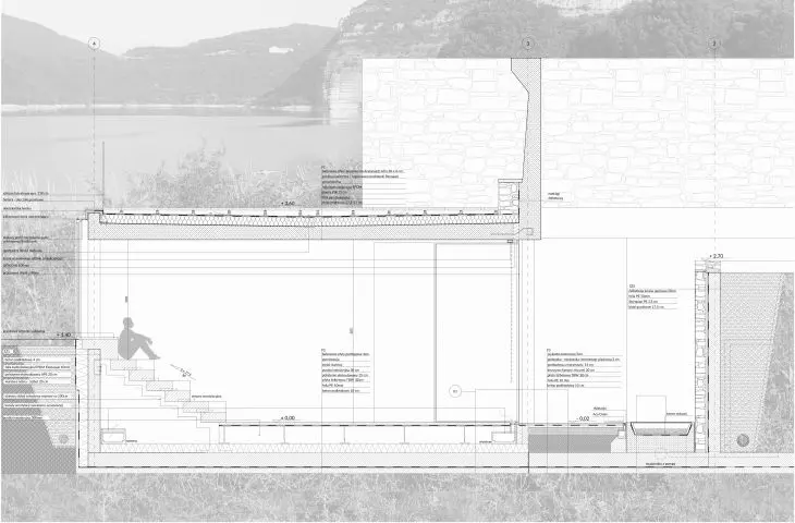 Projekt ośrodka interpretacji dziedzictwa kultury, przekrój w detalu