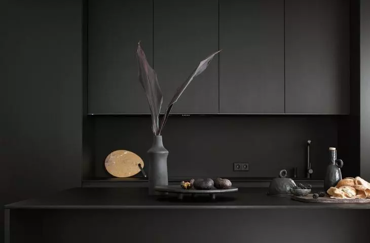 Minimalistyczny, czarny aneks kuchenny