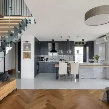 The kitchen as seen from the living room