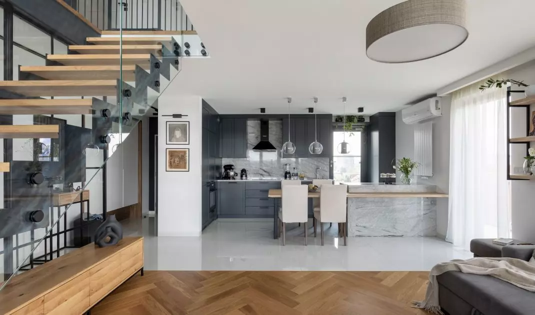 The kitchen as seen from the living room