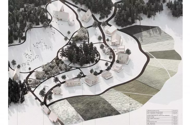 Projekt Re-Wood Housing, aksonometria