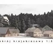 Projekt Re-Wood Housing, przekrój krajobrazowy