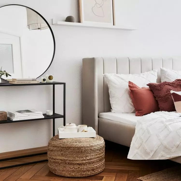 Bedroom with burgundy accents