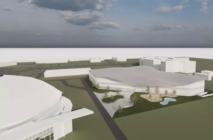 Projekt lodowiska w Opolu, widok z lotu ptaka