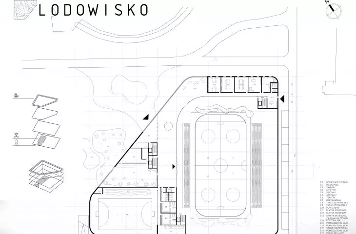 Projekt lodowiska w Opolu, rzut poziomu +1.