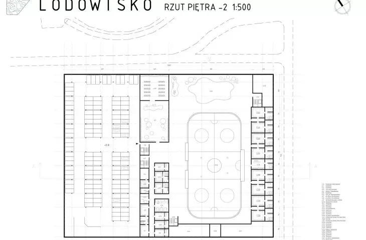 Projekt lodowiska w Opolu, rzut poziomu -2.