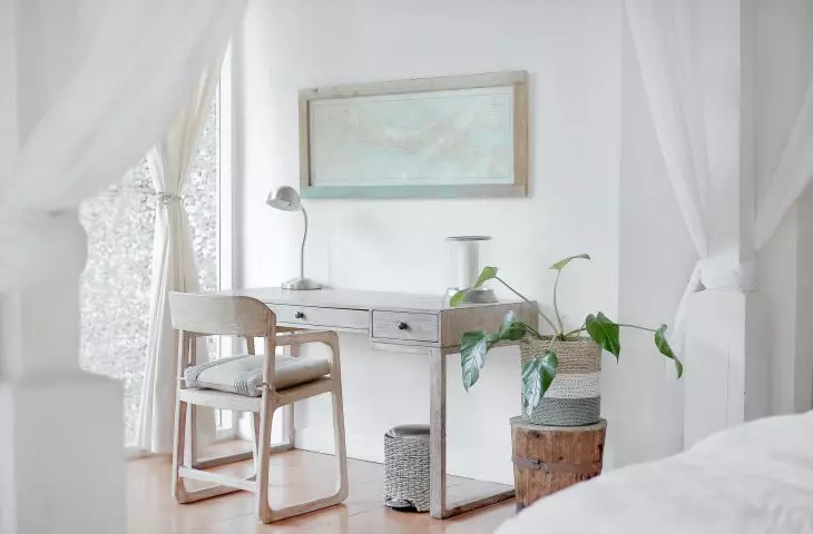 Interior with predominantly white