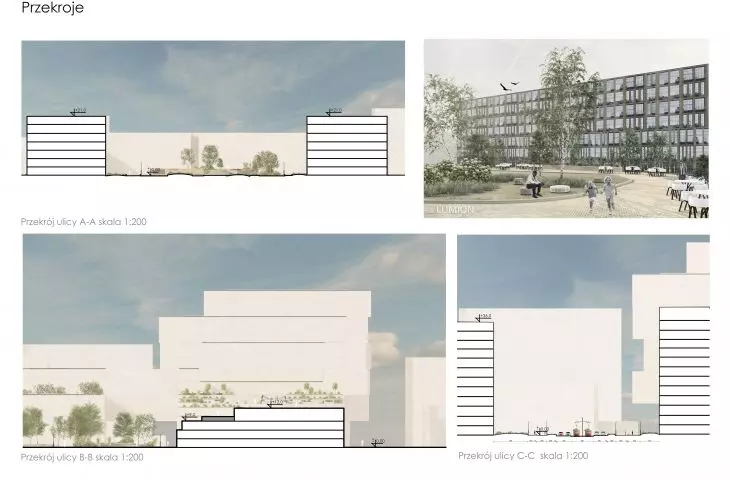 Cross-sections of the designed buildings