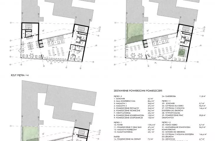 Projekt mediateki w Krakowie, rzuty