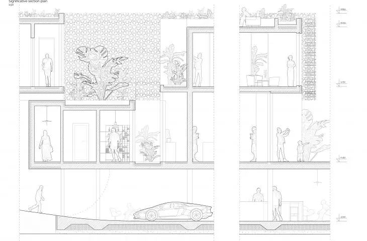 Courtyard House project in Dubai, cross section 