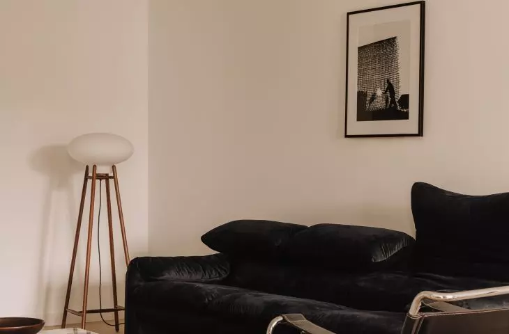Black velvet sofa