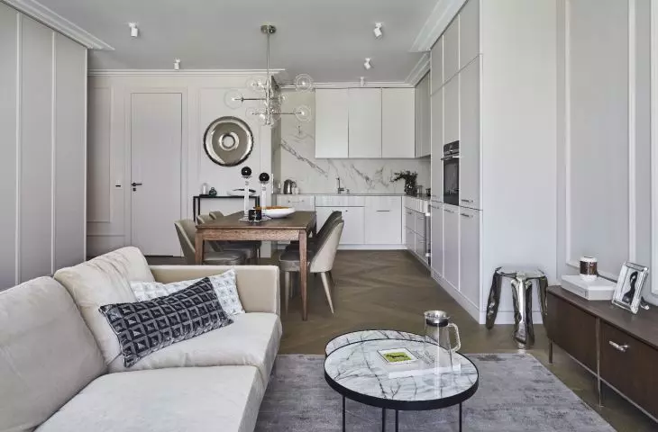 Living room, dining room and kitchen