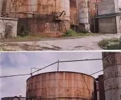 Former molasses storage tanks (molasses tanks) - defunct, early 21st century condition.