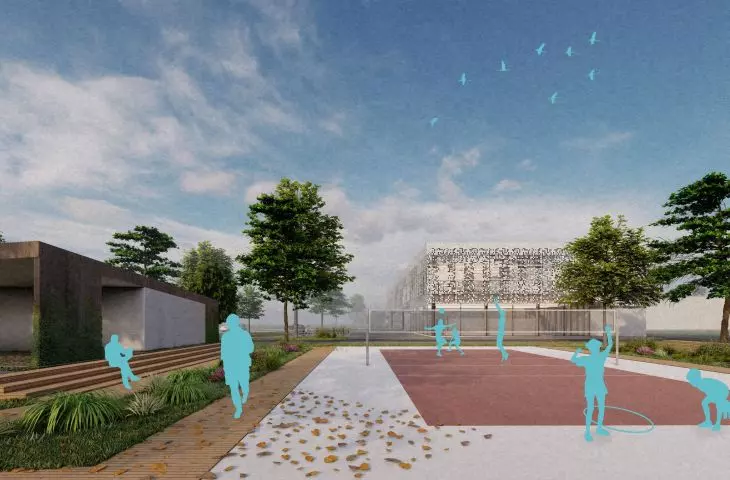 Recreational and sports spaces have been created around the buildings